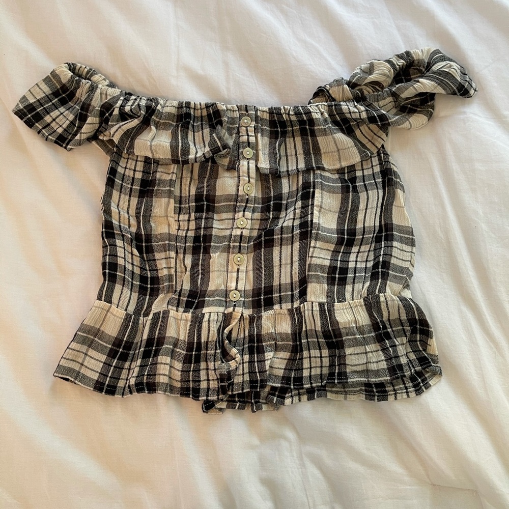 American eagle flannel off the shoulder top